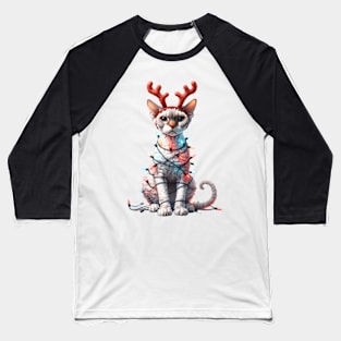 Christmas Red Nose Devon Rex Cat Baseball T-Shirt